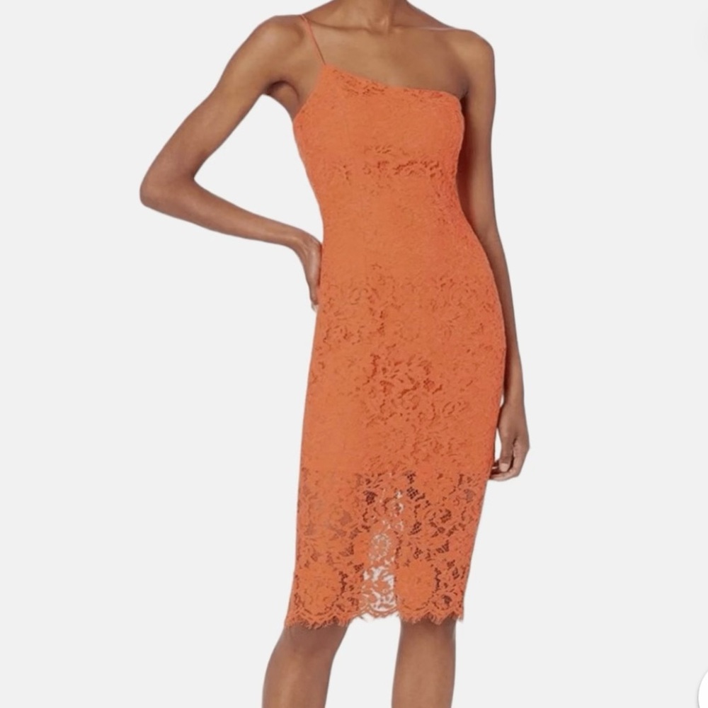 Bardot one shoulder Elegant Orange Lace Dress